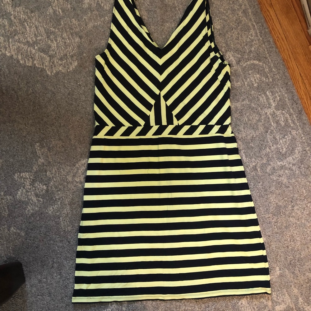 Navy and yellow striped dress